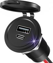 Aliuminio USB C steckdose 12V Wohnmobil Auto 48W Einbau Buchse 12 Volt, USB-C & USB-A Bohrung 25mm für Boot Wohnwagen Camper LKW (1 Stück)