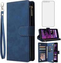 Asuwish Mobiliojo telefono dėklas "Cat S62/S62 Pro" dėklas su ekrano apsauga ir kortelės lizdu Sulankstomas odinis piniginės stovas S 62 62S Zip Apsauginis stiklas Apsauginis stiklas Ekrano apsauga Dėklai Apsauginis telefono dėklas mėlynas