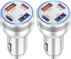 Automobilinis įkroviklis USB C 4 in 1 65W Fast Charge 4-Port Dual USBC ir USB-A Car Charger Cargador Carro Lighter Adapter for iPhone 17 16 16 15 14 13 12 Pro Max iPad Samsung Tablet