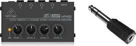 Behringer MICROAMP HA400 itin kompaktiškas 4 kanalų stereofoninių ausinių stiprintuvas ir "PremiumCord" adapteris iš 6,3 mm stereofoninio kištuko į 3,5 mm stereofoninį lizdą iš vyriško į moterišką
