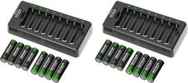 Bevigor AA NI-MH-Akku, 8 Stück AA wiederaufladbare Batterien mit 8-Positionen-Ladegerät für schnell aufladbar (Packung mit 2)