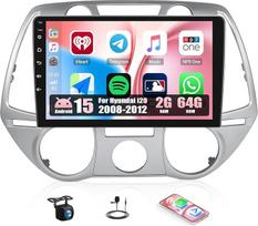 CAMECHO 2G + 64G Android 15 automobilinis radijas Hyundai i20 2008-2012 su navigacija Belaidis Carplay Android automobilis, radijas 2 DIN 9 colių ekranas su FM/RDS Bluetooth 5.0 Mirror Link + atbulinės eigos kamera