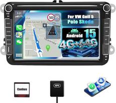 CAMECHO 4G + 64G Android 15 automobilinis radijas VW Golf 5 Polo Skoda su Navi Carplay Android Car, Golf Double DIN automobilinis radijas su 8 colių jutikliniu ekranu su Bluetooth 5.0/32EQ Mirror Link FM/RDS WiFi SWC ir USB
