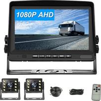 CAMECHO RV atbulinės eigos kameros rinkinys su 8 colių LCD monitoriumi + AHD 1080P galinio vaizdo kamera x 2 su naktinio matymo IP69 vandeniui atsparia įranga sunkvežimiams, priekaboms, autobusams, mikroautobusams ir žemės ūkio reikmėms su 5 m + 15 m kabe