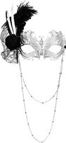 Cupimatch Venecijos maskarado kaukė Plunksnų kaukė: elegantiška metalinė akių kaukė su plunksnomis ir grandine Derliaus nėrinių gėlių kaukė Prabangi princesės kamuolio kaukė Helovino karnavalui, sidabrinė/juoda