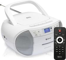 DAB nešiojamasis CD grotuvas ir kasečių grotuvas, "Boombox", CD radijo grotuvas, laikrodis ir dvigubas žadintuvas, FM radijas, AUX-IN, USB maitinimo šaltinis arba baterija su nuotolinio valdymo pulteliu, TDC-280, baltos spalvos