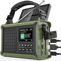 DAB/DAB+/FM avarinis radijas su 12000 mAh baterija ir 8500 mm² saulės kolektoriumi bei 650 mA rankine rankine rankena, dinaminis saulės radijas su "Bluetooth 5.0", žibintuvėliu ir įkrovikliu, USB, skirtas stovyklavimui, avarinėms situacijoms (žalias)