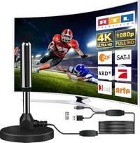 DVB-T2 vidinė antena su stiprintuvu - Vidinė TV antena, DVB-T/T2, TV antena 4K UHD Full HD, 360° priėmimas iki 500 km, nemokamas siųstuvas