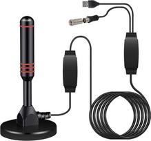 EasyULT TV antena, stacionari patalpų antena su magnetiniu pagrindu, tinkama dideliam skaitmeniniam priėmimui, 5 m kabelis visiems DVB-T/DVB-T2/DTMB imtuvams, USB maitinimo šaltinis, didelė priėmimo galia iki 30 dBi