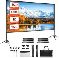 EMART nešiojamasis projektoriaus ekranas 4K HD 16:9, projektoriaus ekranas su stovu, 150 colių, vidaus lauko projekcijai, lengvas ir kompaktiškas su krepšiu teatrui, namų kinui, stovyklavimui