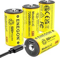 ENEGON 4 įkraunamų C/LR14 baterijų pakuotė, 1,5 V 7200 mWh ličio jonų baterijos su USB-C greitojo įkrovimo laidu - idealiai tinka CD grotuvams, radijo imtuvams, žibintuvėliams, stovyklavietės / avariniams žibintams, vaikų žaislams
