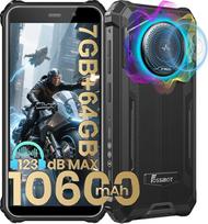 FOSSiBOT F101P 10600 mAh lauko išmanusis telefonas be sutarties, 123 dB garsiakalbis Lauko mobilusis telefonas, 7GB + 64GB/TF 1TB, 5,45 colių ekranas, 24 MP triguba kamera, 4G Dual SIM, GPS/OTG/IP68 (juodas) | 123 dB garsiakalbis