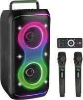GKD61 karaokės aparatas suaugusiesiems, 2 belaidžiai UHF mikrofonai, 400 W maksimali galia, nešiojamasis "Bluetooth" garsiakalbis su dviem 6,5 colio žemų dažnių garsiakalbiais, karaokė su žemų ir aukštų dažnių valdymu lauko vakarėliams