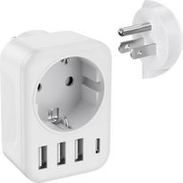 HITRENDS JAV kelioninis adapteris, "6-in-1" kelioninis adapterio lizdas su 3 USB prievadais ir 3 USB-C prievadais, baltas (250V/15A)
