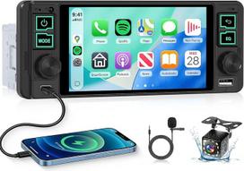 Hodozzy 1 DIN automobilinis radijo imtuvas su belaidžiu "Carplay" "Android" automobiliu, 5,1 colio vidiniu ekranu, palaiko "Bluetooth 5.2", FM radiją, greitąjį įkrovimą, C tipo USB Mirror Link EQ SWC, galinio vaizdo kamerą
