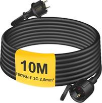 HUARUI lauko ilgintuvas 10 m su apsauginiu dangteliu H07RN-F 3G 2,5 mm², guminis maitinimo kabelis su "Schuko" kištuku, skirtas naudoti lauke, IP44, lauko elektros kabelis, 3500 W, 16 A 250 V, juodas