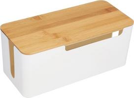 Kabelių valdymo dėžė su mediniu dangčiu, 31 x 14 x 12,8 cm, balta plastikinė kabelių dėžė, stalo kabelių organizatorius, didelė kabelių dėžė, skirta paslėpti, televizoriui, kompiuteriui, maršrutizatoriui, kabelių lizdams