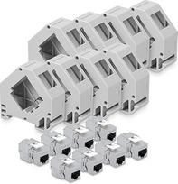 kwmobile Keystone modulių rinkinys CAT 6A su DIN bėgio adapteriu - 8x RJ45 DIN bėgio adapterio lizdas ekranuotas + 8x laikikliai DIN bėgiui - iki 10Gbit/s tinklo lizdas be įrankių