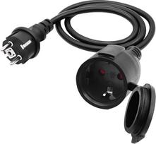 Lauko ilgintuvas su "Schuko" kištuku, kintamosios srovės "Schuko" ilgintuvas, maitinimo kabelis, kištukinio lizdo ilgintuvas, juodas, 3 x 1,5 mm², 16 A, 250 V, IP44, skirtas naudoti namuose, biure, lauke