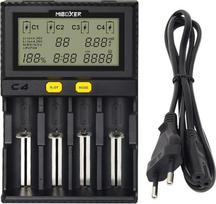LGIDTECH C4 MiBOXER 18650 baterijų įkroviklis su 4 lizdais ir automobiliniu įkrovikliu, skirtas AA AAA C 26650 16340 18500 18350 17670 RCR123 Li-ion/IMR/INR/ICR/NI-MH/NI-Cd/LiFePO4 baterijoms