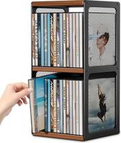 Medinis CD stovas Medinė CD lentyna, CD ir DVD saugojimo dėžutės laikiklis, skirtas saugojimui, medžio ir metalo tinklelio sluoksnių dizainas, 32,5 x 16,5 x 15 cm