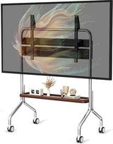 Mobilus televizoriaus vežimėlis "Easel" riedantis televizoriaus stovas nuo 32" iki 75" LCD LED OLED plokščiesiems ekranams Nerūdijančio plieno su ratukais Maksimali VESA 600x400 mm vieno sluoksnio medinė lentyna su