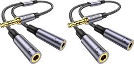 MOSWAG Audio Y Splitter Kabel, Aux Splitter Adapter 1 in 2 out, 3,5mm Stecker auf 2 Buchse Kopfhörer Adapter für Samsung, Smartphone, Kopfhörer, Kopfhörer, Lautsprecher, PS4, Switch, Tablets, PC (Packung mit 2)