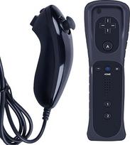 MOVHEIYL Ersatz fernbedienung für Wii und Wii U, integruotas "2-in-1 Motion Plus" su silikonine rankena ir Nunchuck (Schwarz)