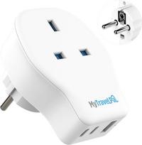 MyTravelPal® Jungtinės Karalystės ir Europos kelionių adapteris su 3 USB jungtimis, MyTravelPal® Jungtinės Karalystės ir euro kištukas su USB, pasaulio ir euro adapterio kištukas Vokietijai, Prancūzijai, Turkijai, Graikijai (E/F tipas)