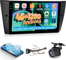 NHOPEEW 4+128G "Android" automobilinis radijas BMW 3 serijos E90 E91 E92 E93 2005-2013 m. su belaidžiu "Carplay" ir "Android Car" - 9 colių ekranas, palaiko "WiFi" GPS vairo valdymą + galinio vaizdo kamera