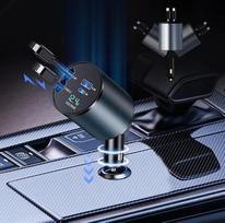 OBEST ištraukiamas automobilinis įkroviklis, 120 W greitasis mobiliojo telefono įkroviklis, "4-in-1" automobilinis įkroviklis, cigarečių žiebtuvėlis, USB C su ištraukiamu kabeliu ir įkrovimo prievadais