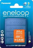 Panasonic eneloop, Ready-to-Use Ni-MH Akku, AA/Mignon, 4er-Pack mit Box, verbesserte Kapazität, 2100 Ladezyklen, hohe Leistung & geringe Selbstentladung, wiederaufladbar, plastikfreie Verpackung