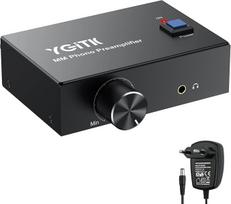 Phono preampas M/M su garsumo reguliatoriumi ir maitinimo jungikliu, gramofono RCA įvesties ir išvesties preampas, gramofono preampas su lygiu ir nuolatinės srovės 12 V maitinimo šaltiniu