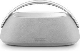 Pilkos spalvos "Harman Kardon Go + Play 3" "Bluetooth" dėžutė - nešiojamasis garsiakalbis su 8 valandų trukmės akumuliatoriumi ir galingais bosais, JK kištukas (G tipo)