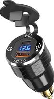 QC 3.0 Rocker USB įkroviklio lizdas 12V / 24V Dual USB automobilio maitinimo lizdas Žaliasis LED voltmetras Vandeniui atsparus jūrinis cigarečių žiebtuvėlio adapteris Greitasis įkrovimas 3.0 Rocker jungiklio skydelis valtyje UTV ATV RV