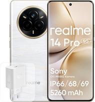 realme 14 Pro 5G 8+256GB mobilusis telefonas Chip Dimensity 7300 Fotoaparatas Sony IMX882 OIS 50MP Išlenktas ekranas 6,77 colio 120Hz Baterija 5260mAh Vandeniui atsparus IP69 Baltas (su adapteriu)