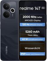 realme 14T 5G išmanusis telefonas 8 + 256GB, lustų rinkinys Dimensity 6300, ekranas Esports AMOLED 120 Hz 6,67 colio, itin didelė 5260 mAh talpa, "Surf" dizainas, "Next Ai", "Black Obsidian" (be adapterio)