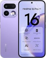 realme 16 Pro 5G išmanusis telefonas 8+256GB, 6,78" AMOLED ekranas 144 Hz, išmanusis telefonas be priedų su "MediaTek" matmenų 7300 Max, 200 MP LumaColor kamera OIS, 50 MP priekinė kamera, 6500 mAh ir 45 W, IP69, Lila