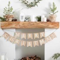 Rustic Hessian Burlap Kalėdos - Linksmų Kalėdų Bunting