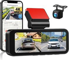SIXTOP Dash Cam 4K UHD priekyje ir 1080P gale - dviguba kamera su "WiFi" vaizdo įrašu, GPS, parkavimo stebėjimo funkcija ir G jutikliu - transporto priemonės kamera su naktinio matymo funkcija, įrašymo kilpa, 150° plačiu kampu ir programėle automobiliui /