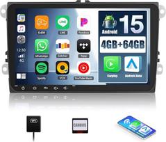 SIXWIN 4+64G Android 15 automobilinis radijas VW Golf 5 Golf 6 Skoda Polo Passat Tiguan Touran su Carplay/Android Car/Mirrorlink, 9 colių HD jutiklinis ekranas su WiFi GPS Bluetooth 5.0 FM/RDS radiju 32EQ