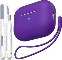Suderinamas su "AirPods Pro" antrosios kartos dėklu, minkštas silikoninis smūgio sugėrimo dėklas, suderinamas su "AirPods Pro" dėklu "Skin Touch" su raktų pakabuku ir valymo rinkiniu, violetinės spalvos