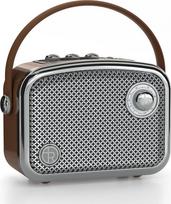 TOMPROAD Derliaus stiliaus nešiojamasis "Bluetooth" garsiakalbis Retro dizainas su metaliniu tinkleliu Kompaktiška kvadrato forma (ruda)