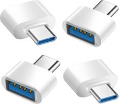 USB C į USB adapteris (4 vnt.), C tipo USB į USB 3.0 OTG adapteris, suderinamas su "MacBook Pro" "iPhone" 17/16/15 "iPad" "Samsung Galaxy S25 S24 S23 A56 A16 A36 C tipo mobiliaisiais telefonais, nešiojamaisiais kompiuteriais ir kt. (baltas)