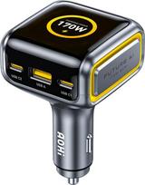 USB-C automobilinis įkroviklis su ekranu, AOHI 140W PD3.1 automobilinis greitojo įkrovimo adapteris, 3 prievadų C tipo USB A 24/12V adapteris, skirtas iPhone 17/16/15, Galaxy S25, MacBook Pro/Air, iPad, AirPods