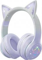 Vaikiškos "Bluetooth" ausinės, "Cat Ear" LED žibintai, "Bluetooth 5.3 Stereo", reguliuojamas galvos lankelis, 85 dB garsumo riba, sulankstomos, TF kortelė / kabelis / "Bluetooth", suderinamos su kompiuteriu, mobiliuoju telefonu, "iPad