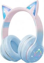 Vaikiškos "Bluetooth" ausinės, "Cat Ear" LED žibintai, "Bluetooth 5.3 Stereo", reguliuojamas galvos lankelis, 85 dB garsumo riba, sulankstomos, TF kortelė / kabelis / "Bluetooth", suderinamos su kompiuteriu, mobiliuoju telefonu, "iPad