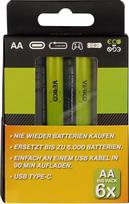 VERICO LoopEnergy AA 2550 įkraunama USB-C baterija AA 1,5 V 2550 mWh (1700 mAh) Li-Ion, 6 vnt., greitas įkrovimas per USB-C jungtį per maždaug 2 val., 3 x 2 pakuotės AA, 3 kabeliai USB-A į 2 x USB-C