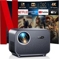 VGKE išmanusis 4K namų kino projektorius, [Netflix oficialus ir automatinis fokusavimas] 1100 ANSI liumenų Full HD 1080p WiFi6 "Bluetooth" projektorius su "Dolby Audio", automatinis geometrijos korekcijos projektorius mobiliajam telefonui