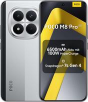 XIAOMI Poco M8 Pro 5G išmanusis telefonas, 12GB RAM + 512GB atminties, 6,83 colių 1,5 tūkst. kristalų AMOLED, "Snapdragon 7s Gen 4", 50 MP "Light Fusion 800" su OIS, IP68, sidabrinės spalvos, 2 metų garantija